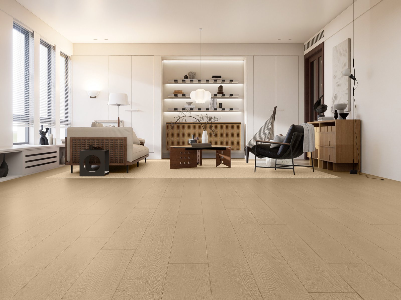 Durable natural tone vinyl floor installation in Vancouver