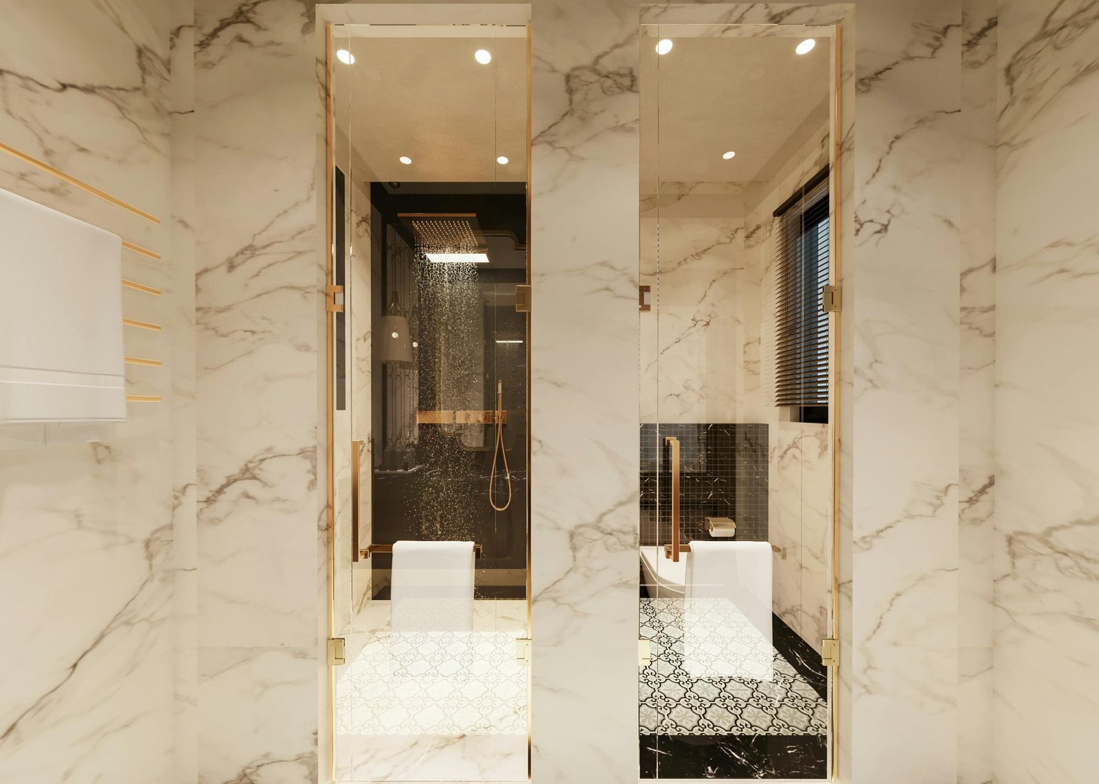 Fir Stone porcelain marble shower walls with patterned floor tile