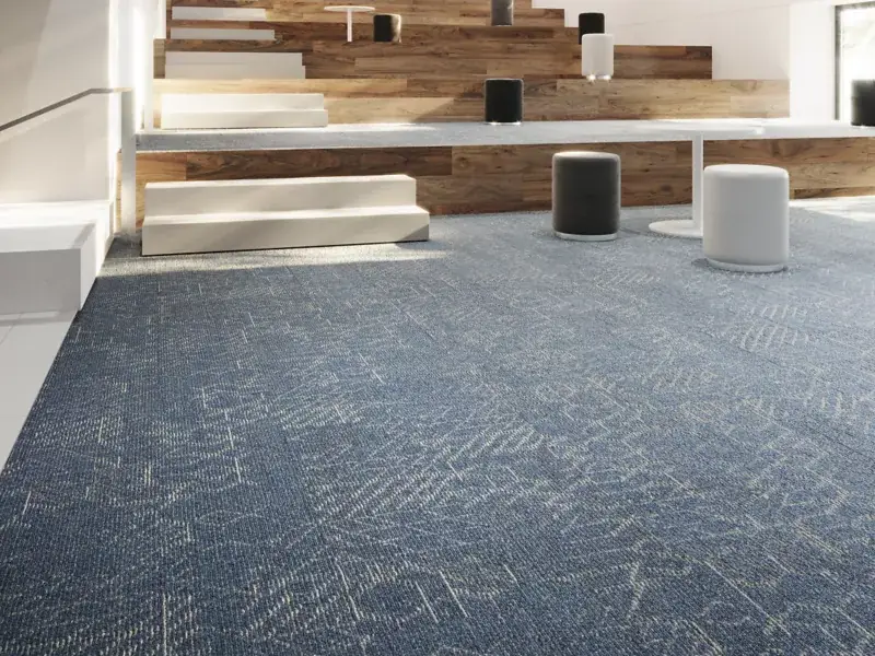 Blue ashlar commercial carpet tile flooring used in a high-traffic commercial space in Vancouver BC