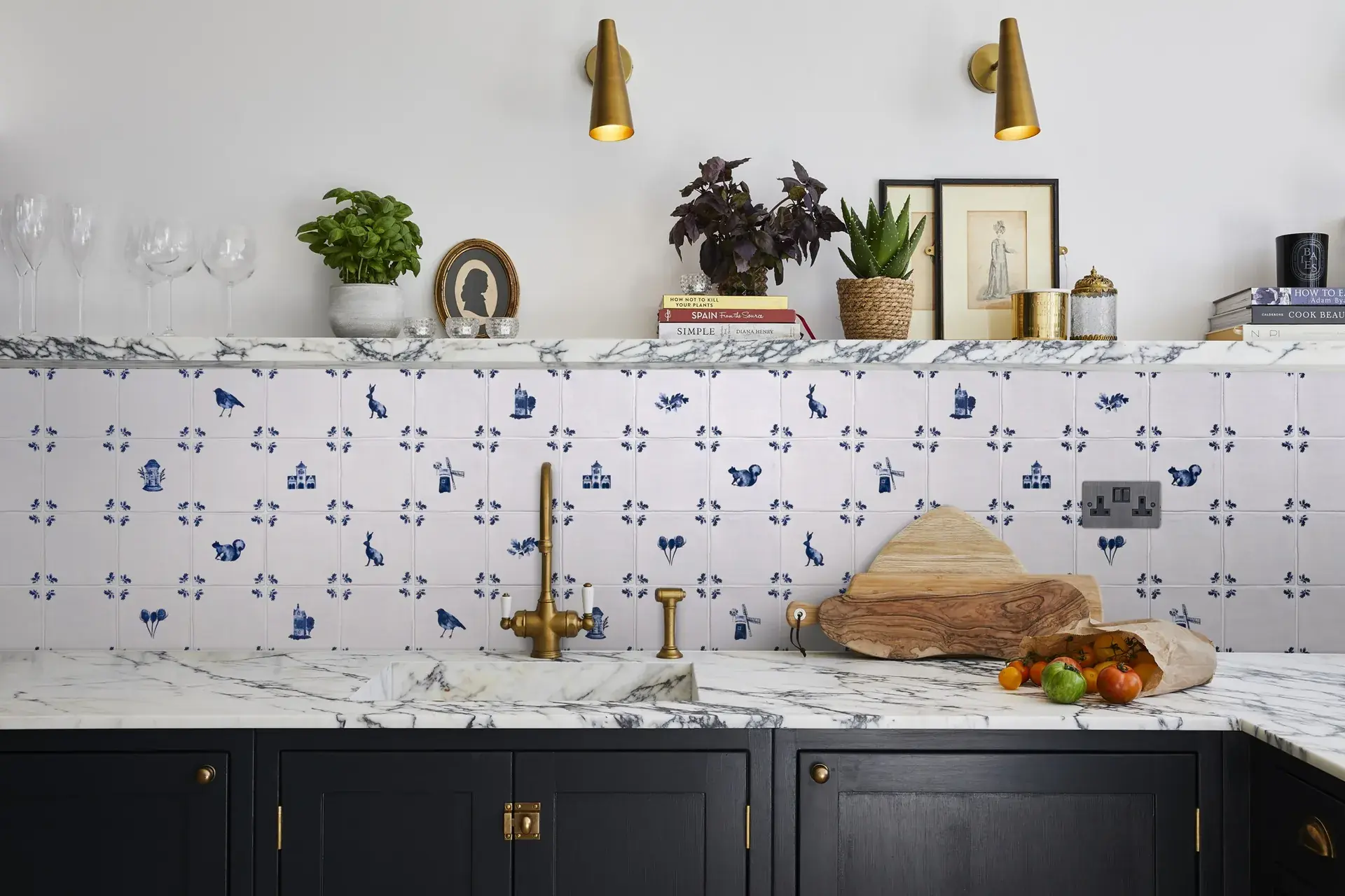 Kitchen tile backsplash installation with marble countertop in Vancouver BC