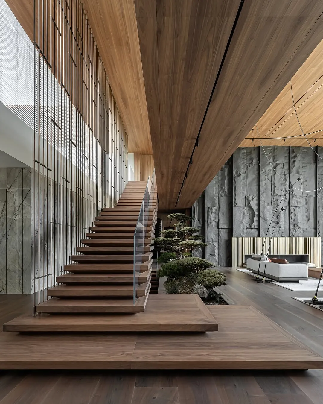 Professional flooring installation - staircase and hardwood detail